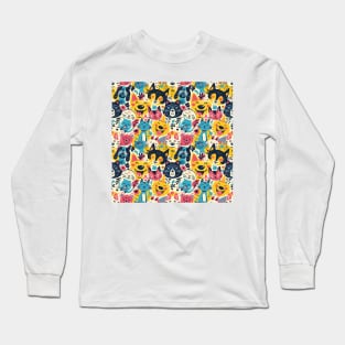 Eclectic Happy Pets and Nature Pattern Long Sleeve T-Shirt